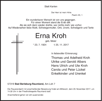 Traueranzeige von Erna Kroh von Siegener Zeitung