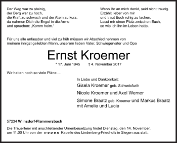 Traueranzeige von Ernst Kroemer von Siegener Zeitung
