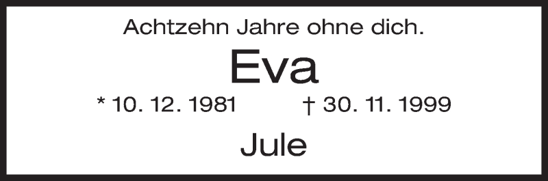  Traueranzeige für Eva  vom 30.11.2017 aus Siegener Zeitung