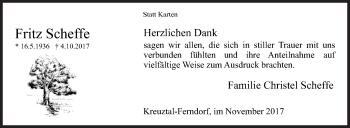 Traueranzeige von Fritz Scheffe von Siegener Zeitung