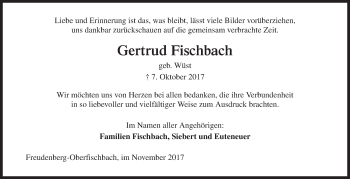 Traueranzeige von Gertrud Fischbach von Siegener Zeitung