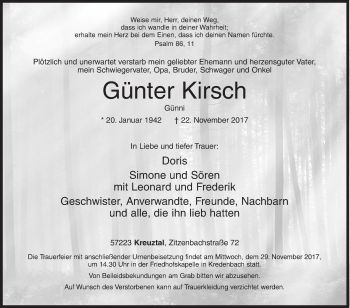 Traueranzeige von Günter Kirsch von Siegener Zeitung