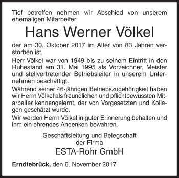Traueranzeige von Hans Werner Völkel von Siegener Zeitung