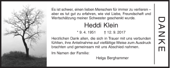 Traueranzeige von Heddi Klein von Siegener Zeitung