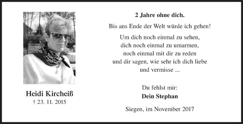  Traueranzeige für Heidi Kircheiß vom 23.11.2017 aus Siegener Zeitung
