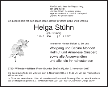 Traueranzeige von Helga Stühn von Siegener Zeitung