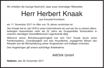 Traueranzeige von Herbert Knaak von Siegener Zeitung
