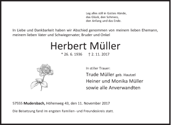 Traueranzeige von Herbert Müller von Siegener Zeitung