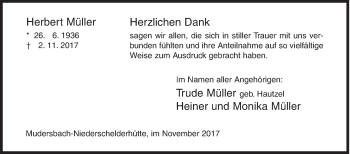 Traueranzeige von Herbert Müller von Siegener Zeitung