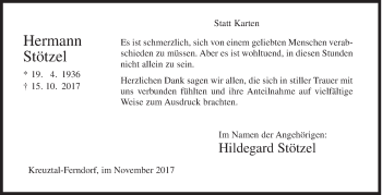 Traueranzeige von Hermann Stötzel von Siegener Zeitung