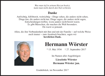 Traueranzeige von Hermann Wörster von Siegener Zeitung