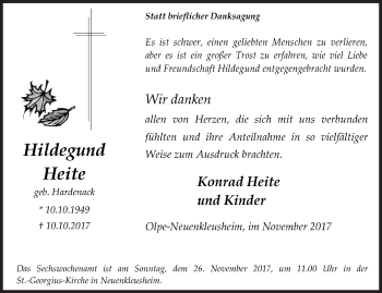 Traueranzeige von Hildegund Heite von Siegener Zeitung