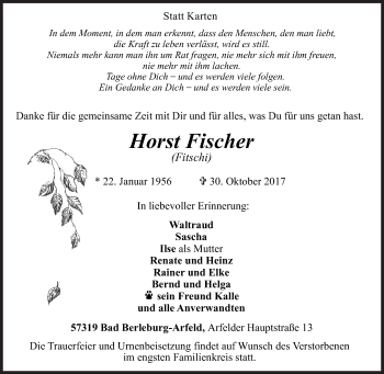 Traueranzeige von Horst Fischer von Siegener Zeitung
