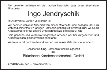 Traueranzeige von Ingo Jendryschik von Siegener Zeitung