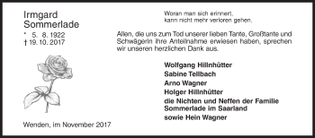 Traueranzeige von Irmgard Sommerlade von Siegener Zeitung