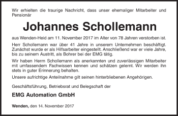 Traueranzeige von Johannes Schollemann von Siegener Zeitung
