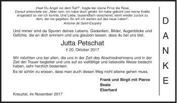 Traueranzeige von Jutta Petschat von Siegener Zeitung