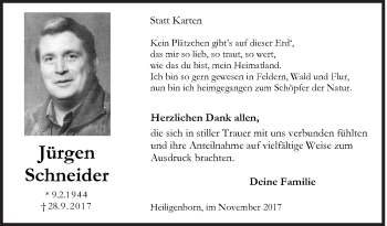 Traueranzeige von Jürgen Schneider von Siegener Zeitung