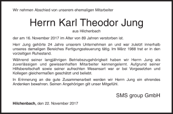 Traueranzeige von Karl Theodor Jung von Siegener Zeitung