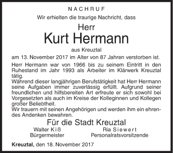 Traueranzeige von Kurt Hermann von Siegener Zeitung
