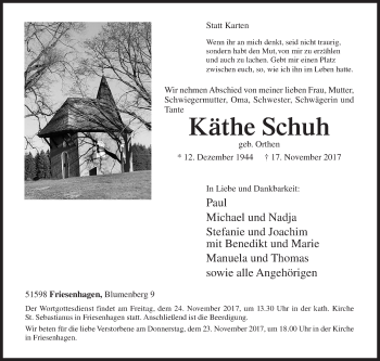 Traueranzeige von Käthe Schuh von Siegener Zeitung