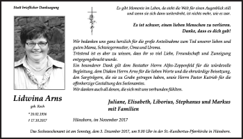 Traueranzeige von Lidwina Arns von Siegener Zeitung