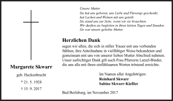 Traueranzeige von Margarete Skwarr von Siegener Zeitung