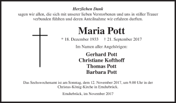 Traueranzeige von Maria Pott von Siegener Zeitung