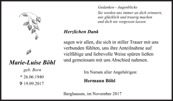 Traueranzeige von Marie-Luise Böhl von Siegener Zeitung