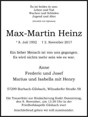 Traueranzeige von Max-Martin Heinz von Siegener Zeitung