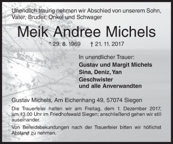 Traueranzeige von Meik Andree Michels von Siegener Zeitung