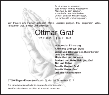 Traueranzeige von Ottmar Graf von Siegener Zeitung
