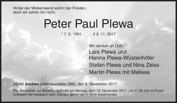 Traueranzeige von Peter Paul Plewa von Siegener Zeitung