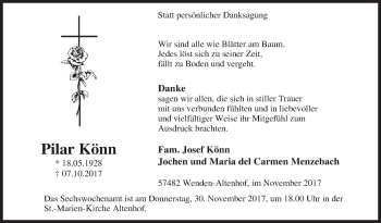 Traueranzeige von Pilar Könn von Siegener Zeitung