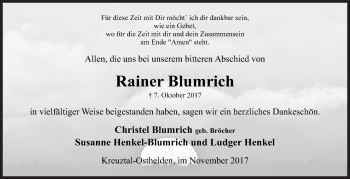Traueranzeige von Rainer Blumrich von Siegener Zeitung