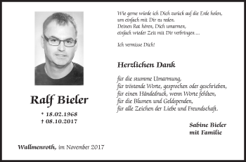 Traueranzeige von Ralf Bieler von Siegener Zeitung