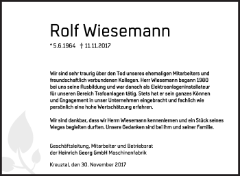 Traueranzeige von Rolf Wiesemann von Siegener Zeitung