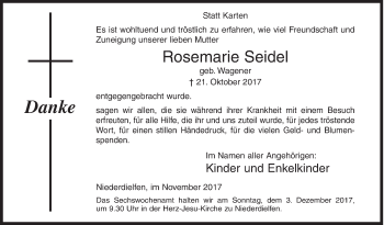 Traueranzeige von Rosemarie Seidel von Siegener Zeitung