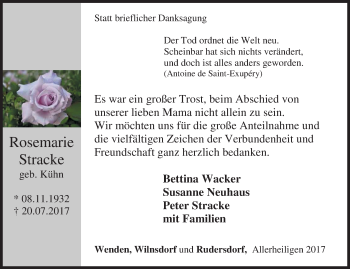 Traueranzeige von Rosemarie Stracke von Siegener Zeitung