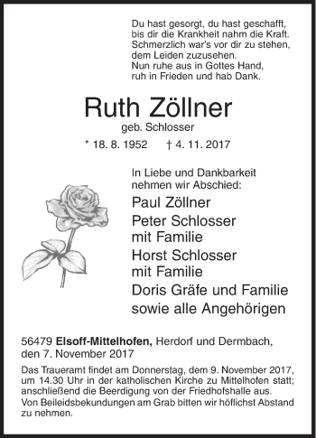 Traueranzeige von Ruth Zöllner von Siegener Zeitung