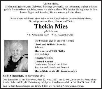 Traueranzeige von Thekla Mies von Siegener Zeitung