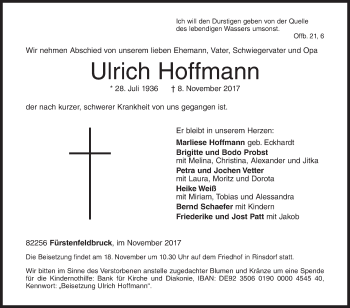 Traueranzeige von Ulrich Hoffmann von Siegener Zeitung