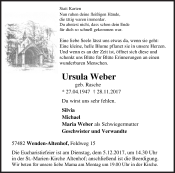 Traueranzeige von Ursula Weber von Siegener Zeitung