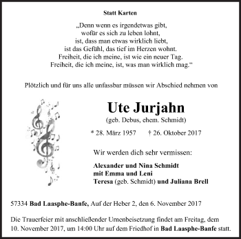 Traueranzeige von Ute Jurjahn von Siegener Zeitung