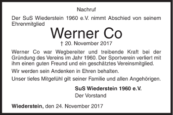 Traueranzeige von Werner Co von Siegener Zeitung