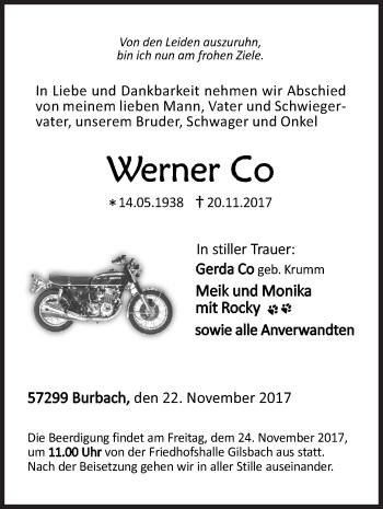 Traueranzeige von Werner Co von Siegener Zeitung