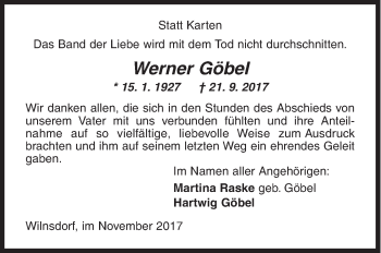 Traueranzeige von Werner Göbel von Siegener Zeitung