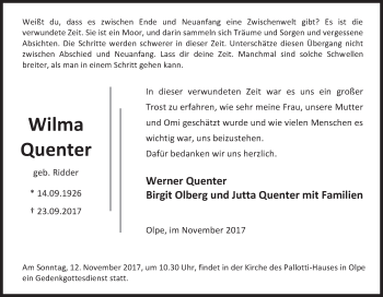 Traueranzeige von Werner Quenter von Siegener Zeitung