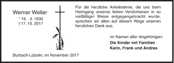 Traueranzeige von Werner Weller von Siegener Zeitung