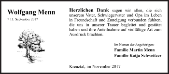 Traueranzeige von Wolfgang Menn von Siegener Zeitung